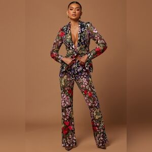 Fashion Nova embroidered lace jackets and pant set